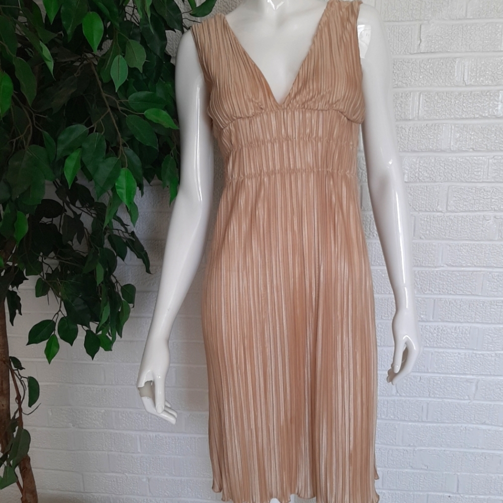 Gold, pleated cocktail dress